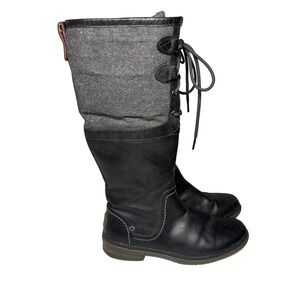 UGG Waterproof Black Leather & Gray Wool Tall Elsa Boots Sherpa LinedWomen's 8.5